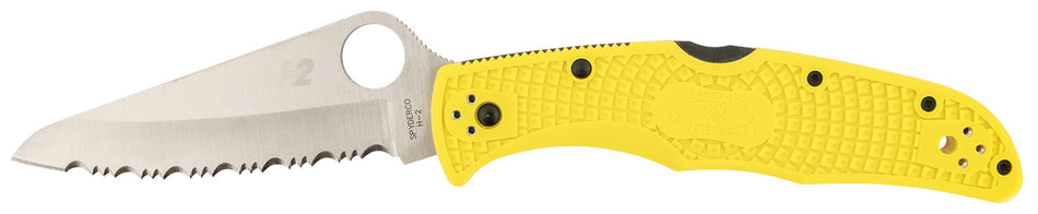Spyderco Pacific Salt 2 Folder 3.78" H2 Steel Serrated Stonewashed Blade Bright Yellow FRN Handle & 4-Position Clip
