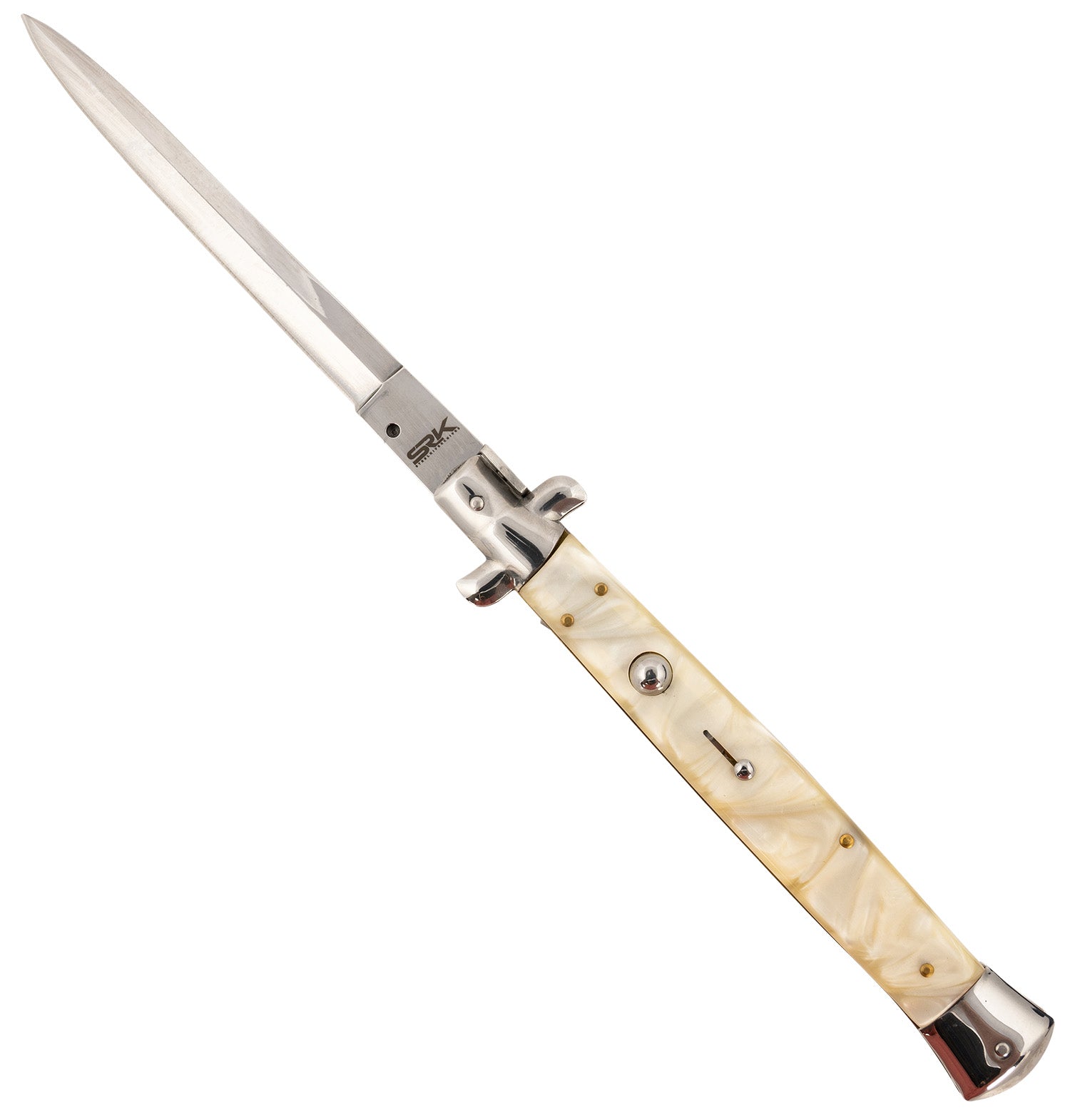 Steel River Knives Spartan Italian Dagger CIMOPD Side-Open 6" Polished Blade 7" Mother of Pearl Synthetic Handle