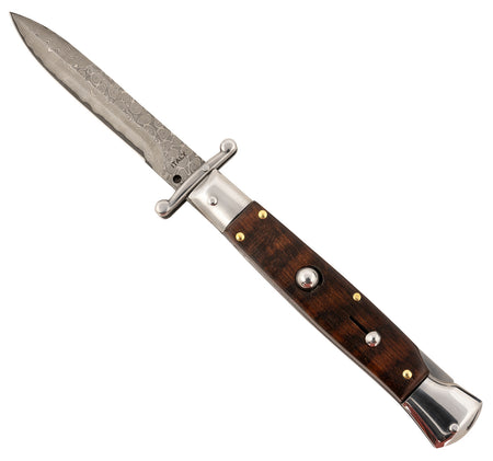 Steel River Knives Spartan Italian Bayonet SGSWRDAM Side-Open 3.9" Damascus Blade 5.1" Buffalo Horn Snakewood Handle