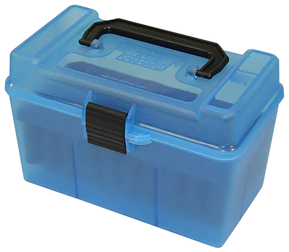 MTM Case-Gard H50RL24 50rd Deluxe Rifle Ammo Box Multi Caliber Clear Blue Polypropylene