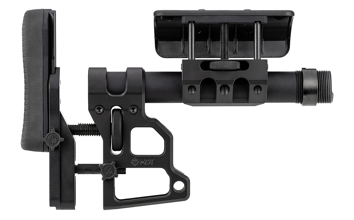MDT Skeleton Carbine Stock (SCS) 102856BLK, Black Aluminum, Adj. Cheekrest, Buttpad, Buffer Tube, QD Mounts