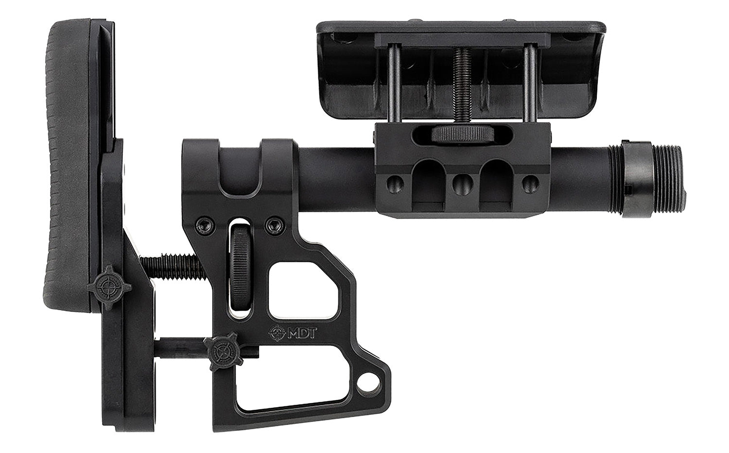 MDT Skeleton Carbine Stock (SCS) 102856BLK, Black Aluminum, Adj. Cheekrest, Buttpad, Buffer Tube, QD Mounts