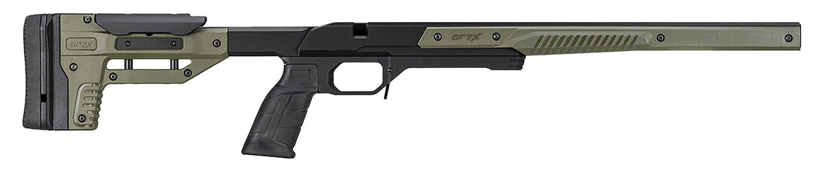 MDT Oryx Aluminum Rifle Chassis OD Green with Barricade Stop for Short Action Ruger American