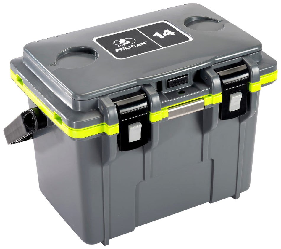 Pelican 14Qt Elite Personal Cooler GRY/GRN Insulated Hard-Sided