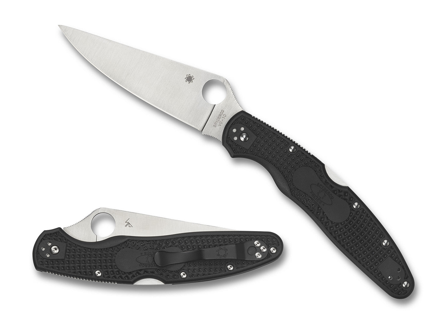 Spyderco Police 4 Lightweight 4.39" Satin VG-10 SS Plain Blade Black Textured FRN Handle Including Pocket Clip