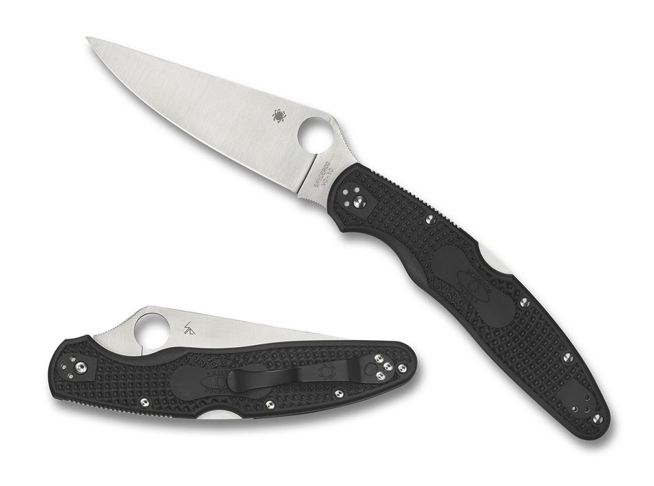 Spyderco Police 4 Lightweight 4.39" Satin VG-10 SS Plain Blade Black Textured FRN Handle Including Pocket Clip