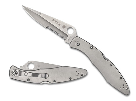 Spyderco Police Model Folder 4.13" Plain Satin VG-10 SS Blade Stainless Handle Including Pocket Clip