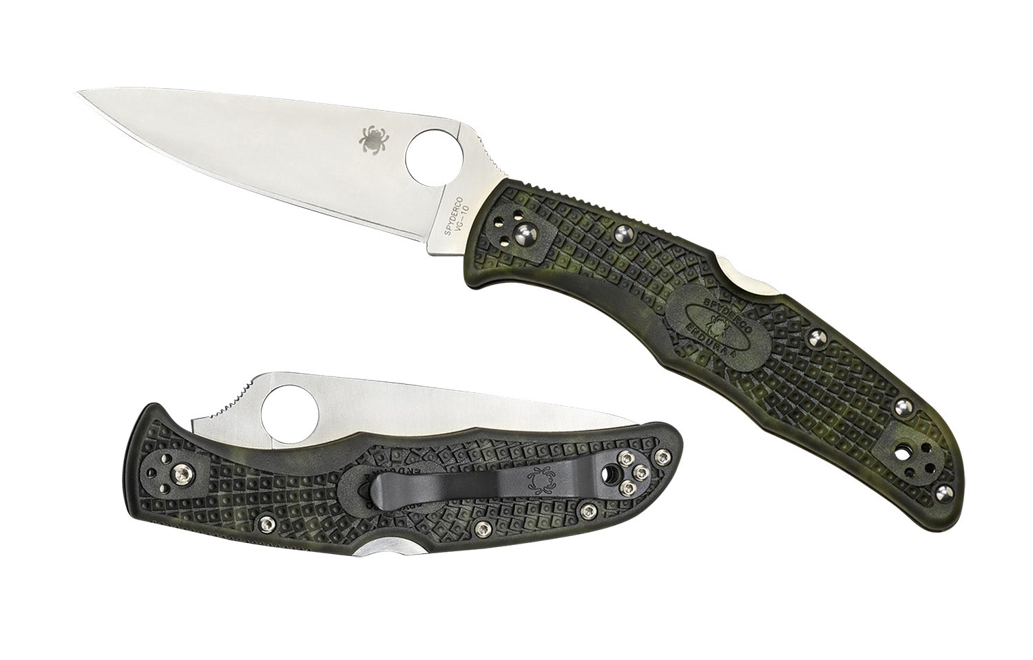 Spyderco Endura 4 Lightweight 3.80" Plain Satin VG-10 SS Blade Hand-Dyed Zome Green FRN Handle Including Pocket Clip