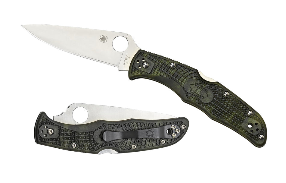 Spyderco Endura 4 Lightweight 3.80" Plain Satin VG-10 SS Blade Hand-Dyed Zome Green FRN Handle Including Pocket Clip