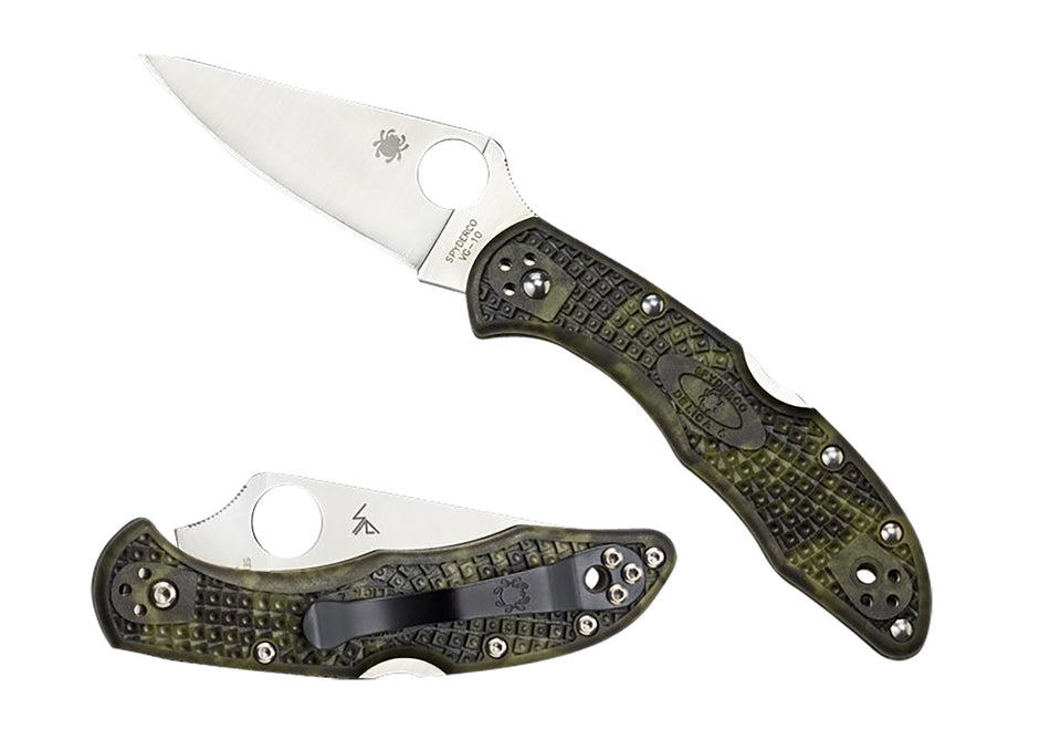 Spyderco Delica 4 Lightweight 2.90" Plain Satin VG-10 SS Blade Zome Green Bi-Directional FRN Handle with Pocket Clip