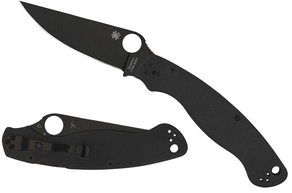Spyderco Military 2 4" Plain Black DLC CPM S30V SS Blade Black Textured G10 Handle Including Four-Position Pocket Clip
