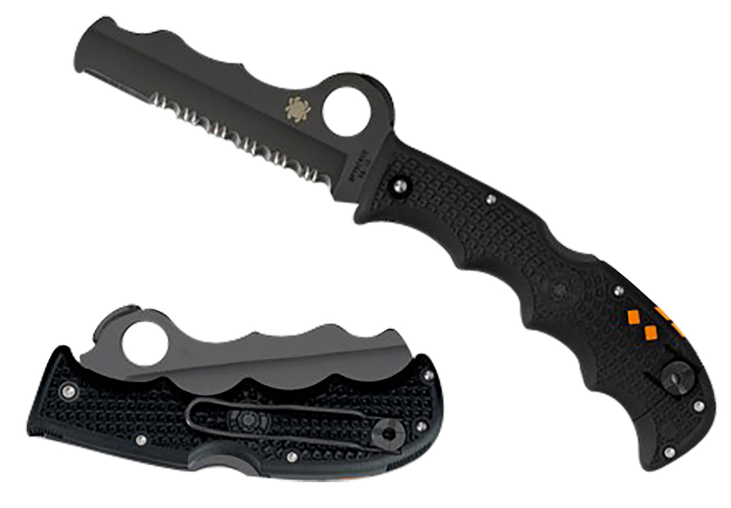 Spyderco Assist Lightweight Folding Knife C79PSBBK 3.69" Black DLC VG-10 Part Serrated Blade Black Textured FRN Handle w/ Whistle