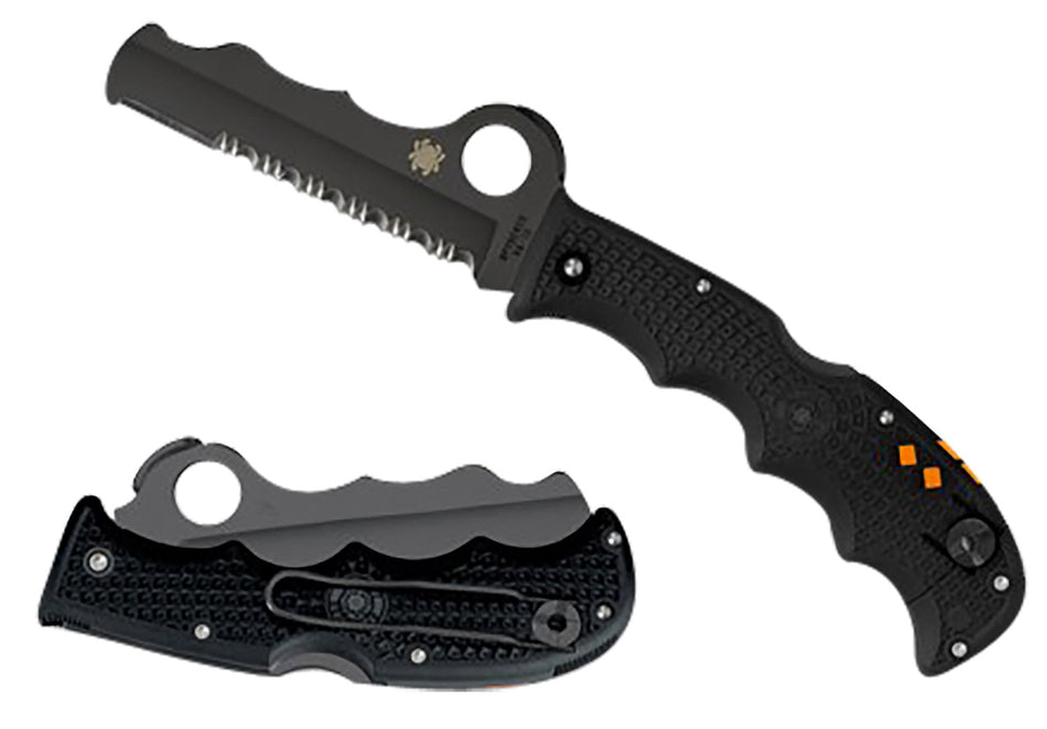 Spyderco Assist Lightweight Folding Knife C79PSBBK 3.69" Black DLC VG-10 Part Serrated Blade Black Textured FRN Handle w/ Whistle