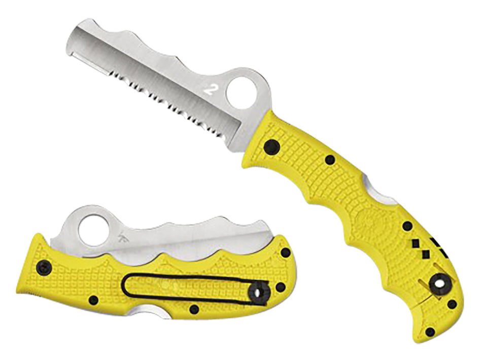 Spyderco Assist Salt Folding Knife C79PSYL 3.68" H2 Steel Part Serrated Blade Yellow FRN Handle Glass Breaker Pocket Clip