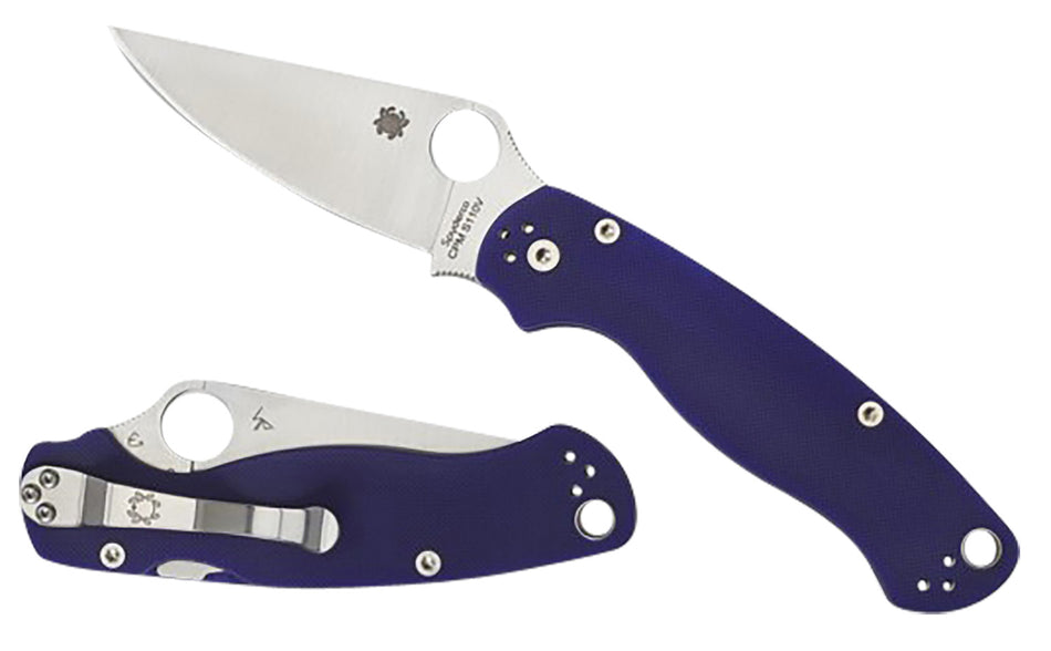 Spyderco Para Military 2 Folding Knife C81GPDBL2 3.42" CPM S110V Satin Blade Dark Blue Textured G10 Handle 4-Position Clip