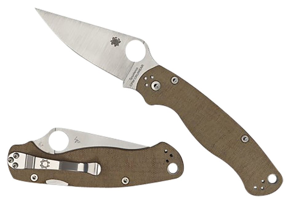 Spyderco Para Military 2 Folding Knife C81MPCW2 3.47" CPM CRU-WEAR Blade Brown Canvas Textured Micarta Handle 4-Position Clip