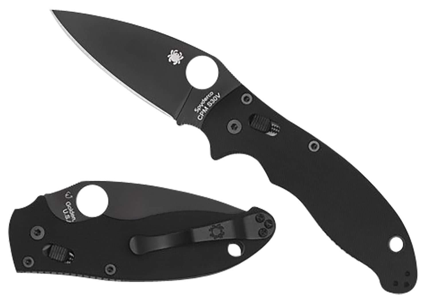 Spyderco Manix 2 Black Blade Folding Knife C101GPBBK2 3.37" CPM S30V DLC Coated Blade Black G10 Handle Reversible Clip