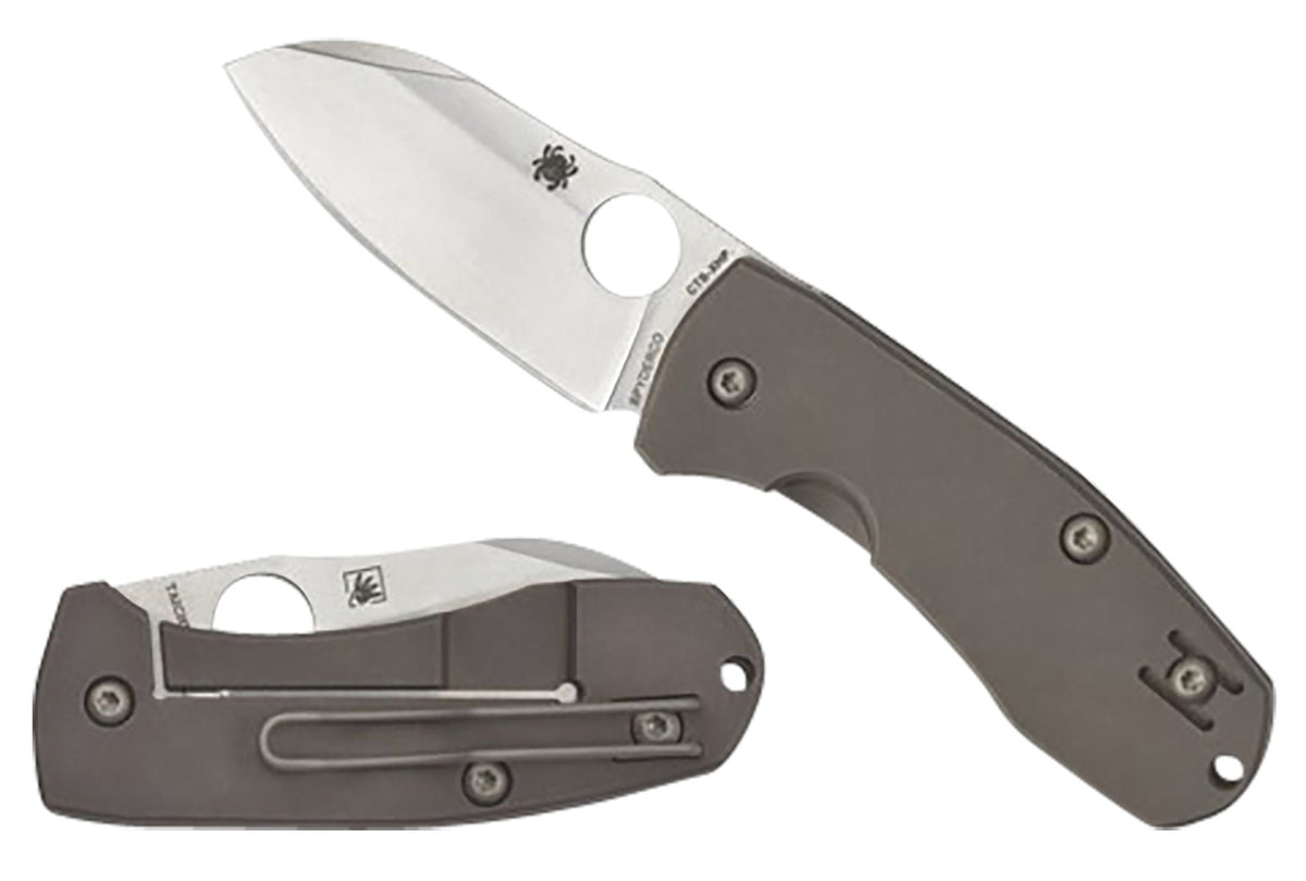 Spyderco C158TIP2 2.52" Folding Knife Sheepsfoot CTS XHP Blade Stonewashed 6AL-4V Titanium Handle