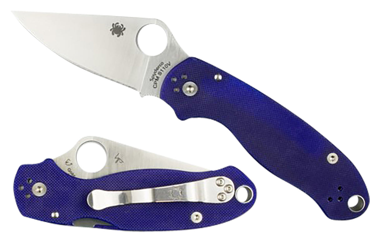 Spyderco C223GPDBL 2.95" Para 3 Plain Satin S110V Blade Dark Blue G10 Handle Compression Lock