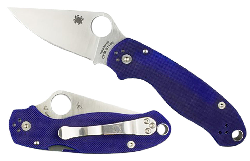Spyderco C223GPDBL 2.95" Para 3 Plain Satin S110V Blade Dark Blue G10 Handle Compression Lock