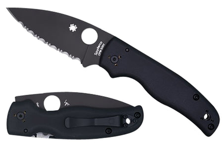 Spyderco C229GSBK 3.58" Folding Knife Serrated Black DLC CPM S30V Blade Black G10 Scales Pocket Clip