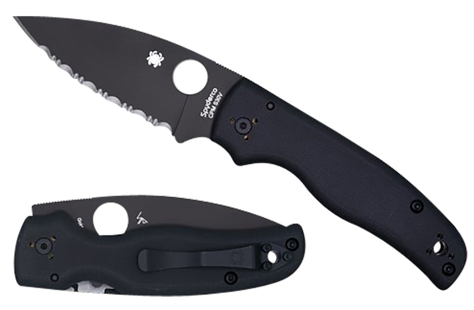 Spyderco C229GSBK 3.58" Folding Knife Serrated Black DLC CPM S30V Blade Black G10 Scales Pocket Clip
