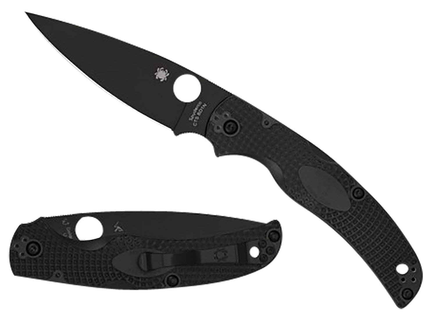 Spyderco C244PBBK Native Chief Lightweight Folding Knife Plain Non-Reflective Black DLC Blade Black FRN Handle w/ Clip