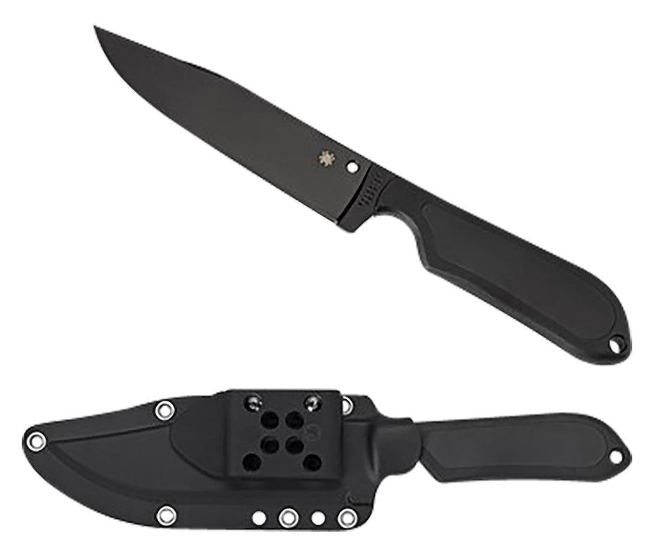 Spyderco FB04PBB Street Bowie Fixed Blade Knife 5.05" Black DLC VG-10 SS Blade Black Textured FRN Handle & Sheath