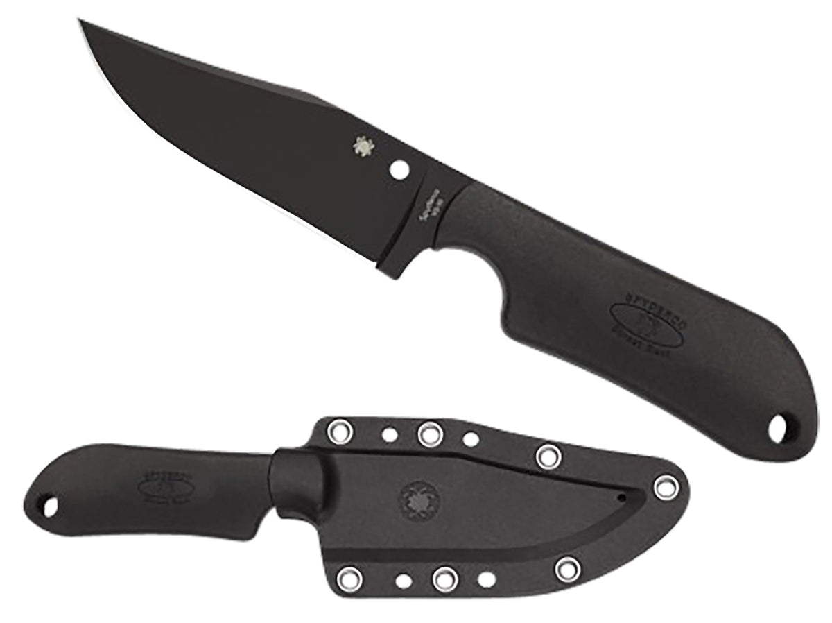 Spyderco FB15PBBK Street Beat Bowie Fixed Blade Knife 3.51" Non-Reflective Black DLC VG-10 Blade Black FRN Handle