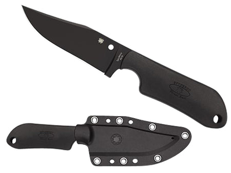 Spyderco FB15PBBK Street Beat Bowie Fixed Blade Knife 3.51" Non-Reflective Black DLC VG-10 Blade Black FRN Handle