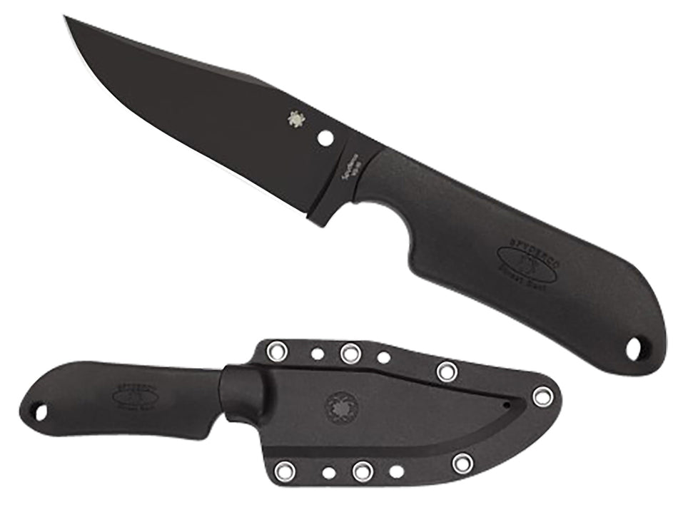 Spyderco FB15PBBK Street Beat Bowie Fixed Blade Knife 3.51" Non-Reflective Black DLC VG-10 Blade Black FRN Handle