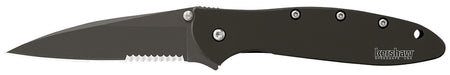 Kershaw Leek Black DLC Part Serrated 3" Modified Drop Point 14C28N Blade, 410 Stainless Handle, SpeedSafe Assisted Opening, Pocket Clip