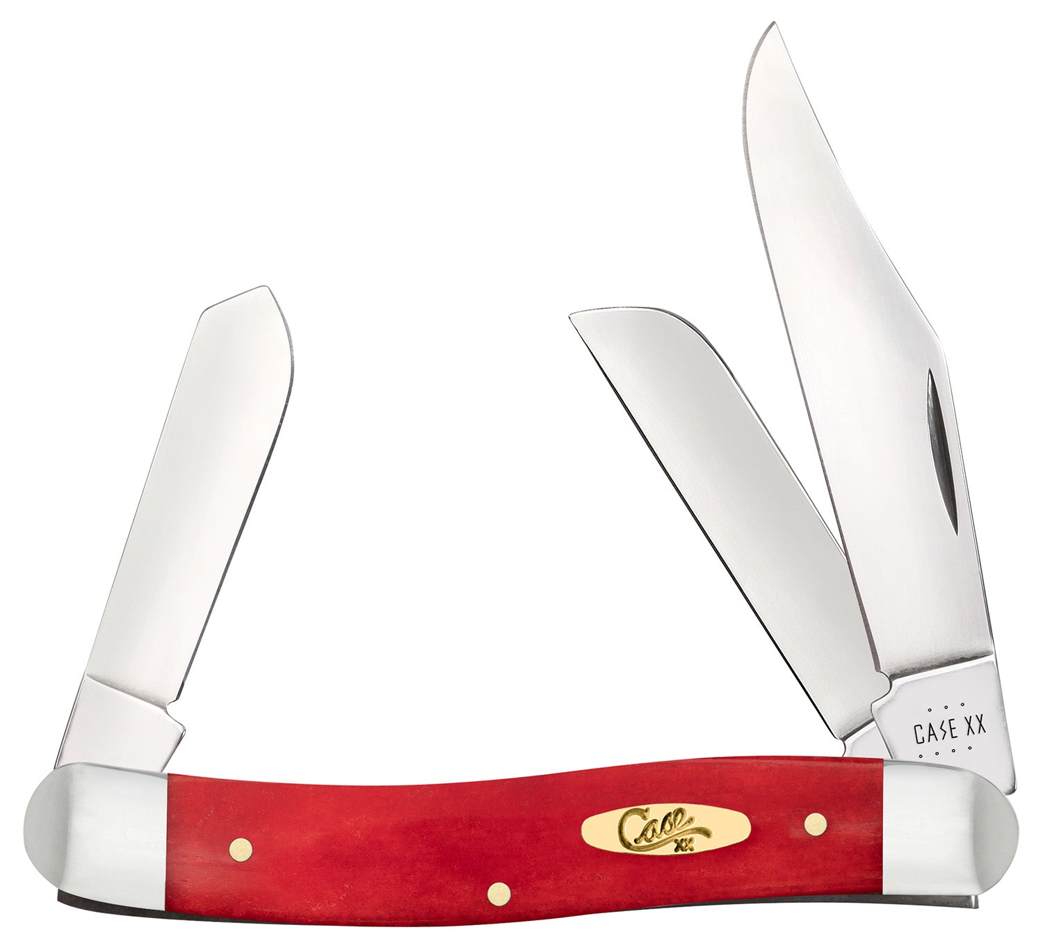 Case 10764 Smooth Red Bone Stockman Folding Pocket Knife Three Blades Tru-Sharp Stainless Steel, Pinched Bolsters