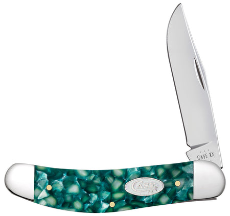 Case SparXX 71385 Sowbelly Folding Knife, Plain Mirror Polished Clip Point Blade, Opaque Green Kirinite Handle