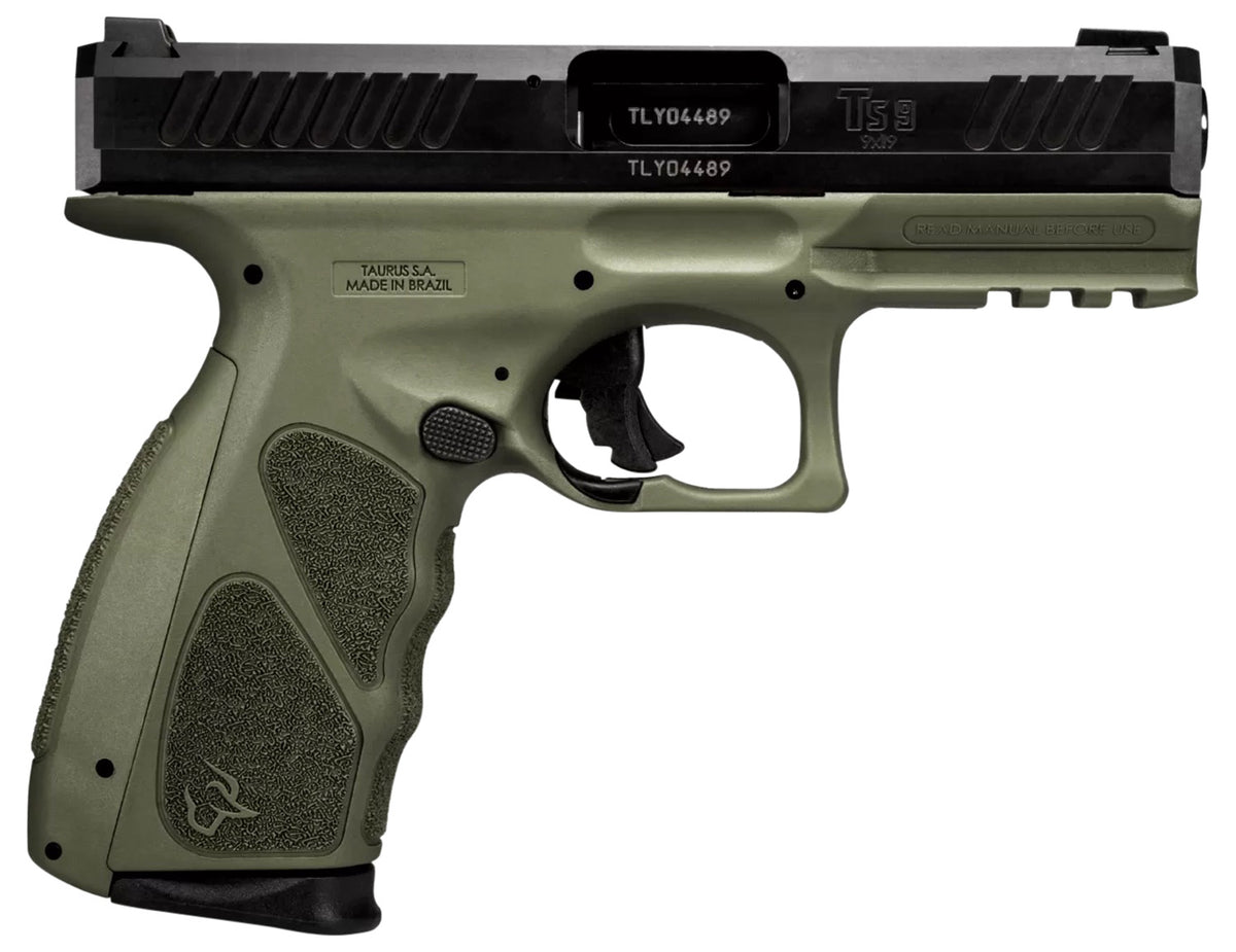Taurus 1TS9SR041O TS9 Full Size 9mm Luger 17+1 4" Matte Black Steel Barrel, Matte Black Serrated Slide, OD Green Polymer Frame w/Picatinny Rail w/OD Green Polymer Grip W/Interchangeable Backstraps
