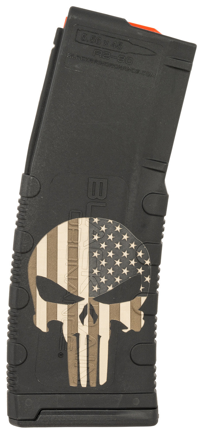 Black Rain Ordnance MAG30PUNISHW/FLAG 30-Round AR-15 223/5.56 NATO Punisher American Flag Engraved Magazine