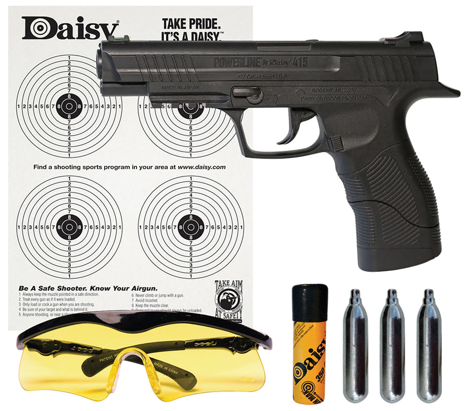 Daisy 415 Powerline .177 Semi-Auto CO2 BB Pistol Kit with Shooting Glasses & Ammo