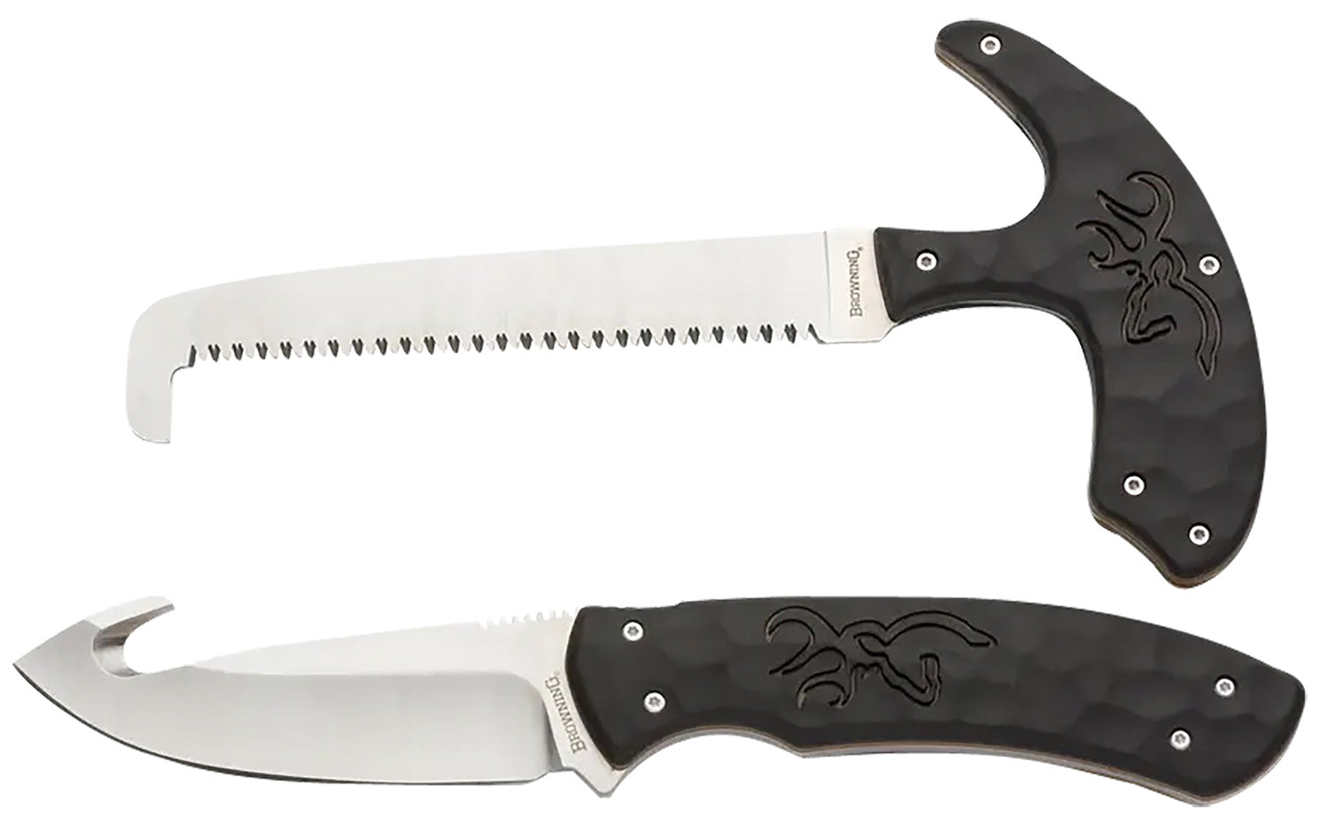 Browning 3220420 Primal 2-Piece Fixed Set Gut Hook Drop Point Skinner 5.25" Saw 8Cr13MoV Black Polymer Handle Nylon Sheath