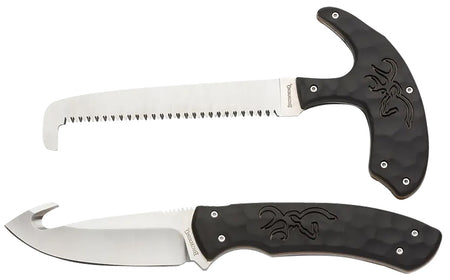 Browning 3220420 Primal 2-Piece Fixed Set Gut Hook Drop Point Skinner 5.25" Saw 8Cr13MoV Black Polymer Handle Nylon Sheath