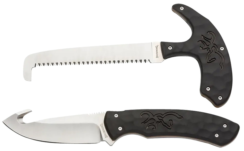 Browning 3220420 Primal 2-Piece Fixed Set Gut Hook Drop Point Skinner 5.25" Saw 8Cr13MoV Black Polymer Handle Nylon Sheath