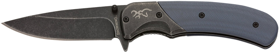 Browning 3220365 The Range Folding Pocket Knife 2.75" Drop Point Stonewashed 7Cr17MoV Blade Black Blue G10 Aluminum Handle