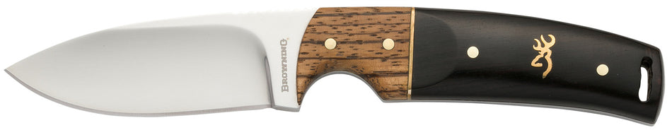 Browning 3220271 Buckmark Hunter Fixed Knife 3.13" Mirror Polished 8Cr14MoV SS Blade Finger Grooved Zebra Hardwood Sheath