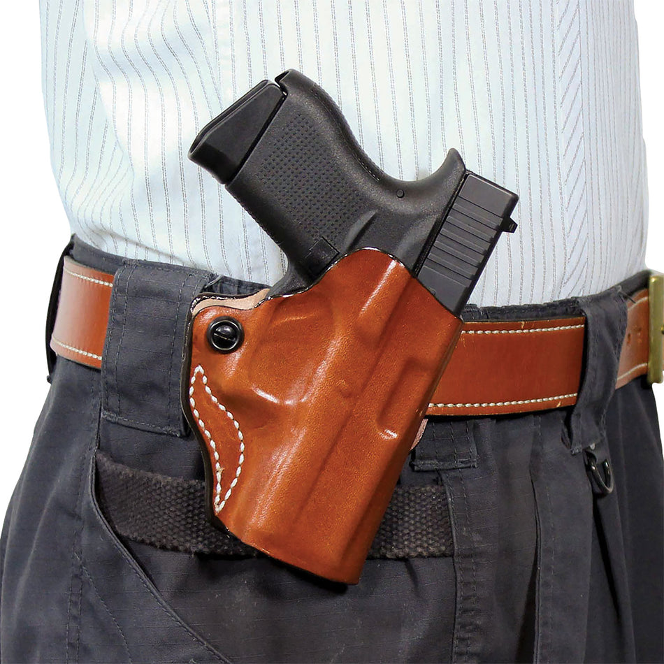 DeSantis 019TAB6Z0 Mini Scabbard Right Hand OWB Tan Leather Holster Glock 19/19X/19 Gen5/23/32/36