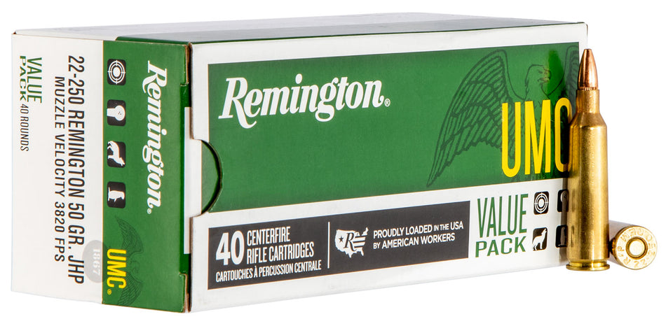 Remington UMC Value Pack Jacketed Hollow Point 50 Grain .22-250 Remington 3820 fps
