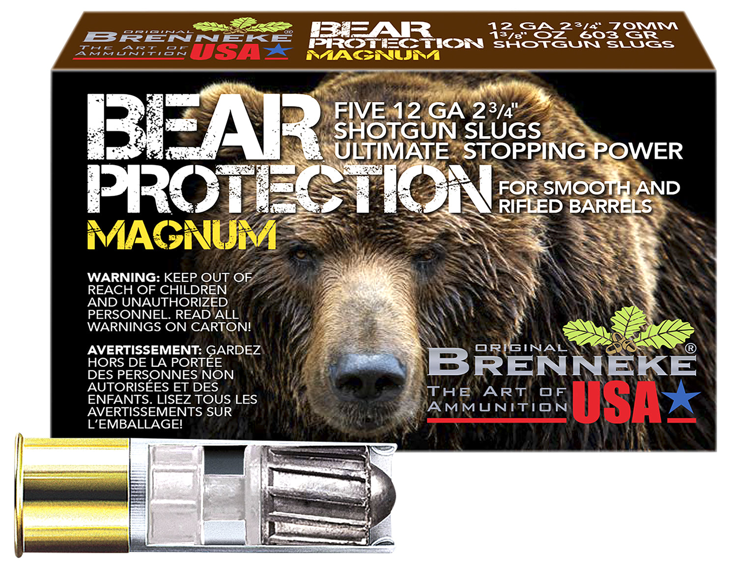 Brenneke Bear Protection Magnum Shotgun Ammo 12 Gauge 2.75 in 1-3/8 oz Slug