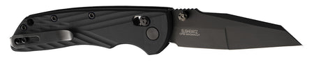 Hogue Deka 3.25" Folding Wharncliffe Plain Blade, CPM MagnaCut Black Cerakote, Black Textured GRN Handle with Thumb Studs