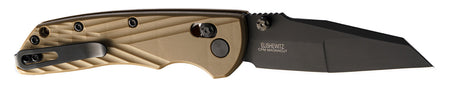 Hogue Deka 3.25" Folding Wharncliffe Plain Blade, CPM MagnaCut Black Cerakote, FDE Textured GRN Handle with Thumb Studs