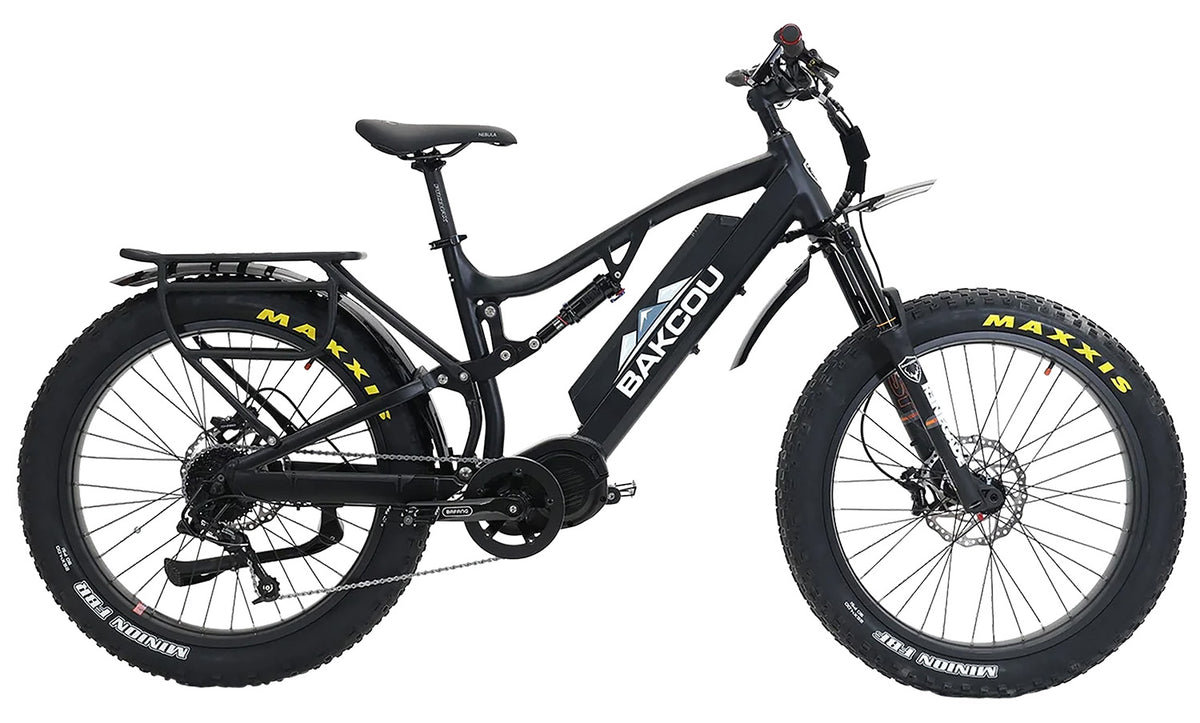 Bakcou Storm 25 Large Full-Suspension Electric Bicycle Matte Black 19" Frame SRAM 9sp Bafang Ultra Motor