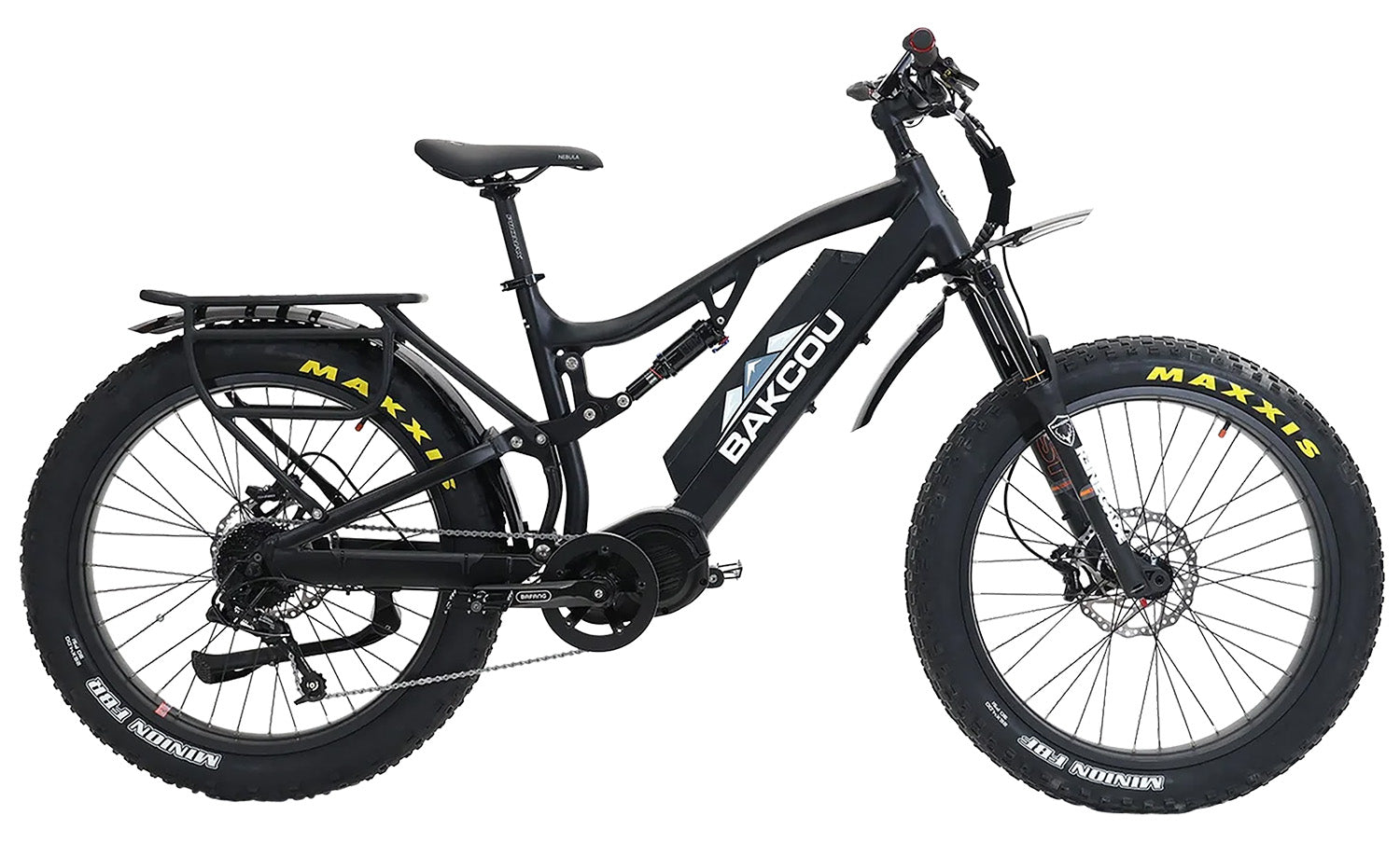 Bakcou Storm 25 Large Full-Suspension Electric Bicycle Matte Black 19" Frame SRAM 9sp Bafang Ultra Motor
