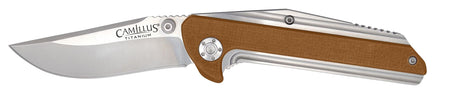 Camillus Sevens 2.75" Folding Plain AUS-8 Carbonitride Titanium Blade, Desert Tan/Stainless Handle
